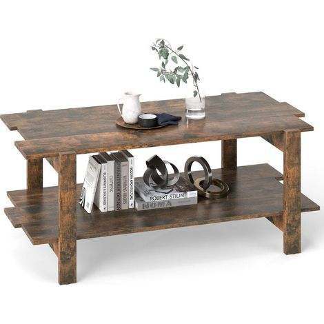 2 stufiger couchtisch mit ablage - braunes holz 115 cm
