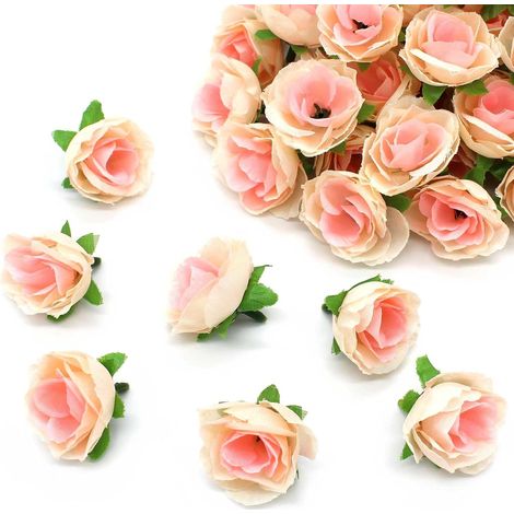 Lot de 40 roses artificielles, couleur champagne, format mini, pour bouquets de mariée, décoration de table, mariages, fêtes, compositions florales et loisirs créatifs (1/5)