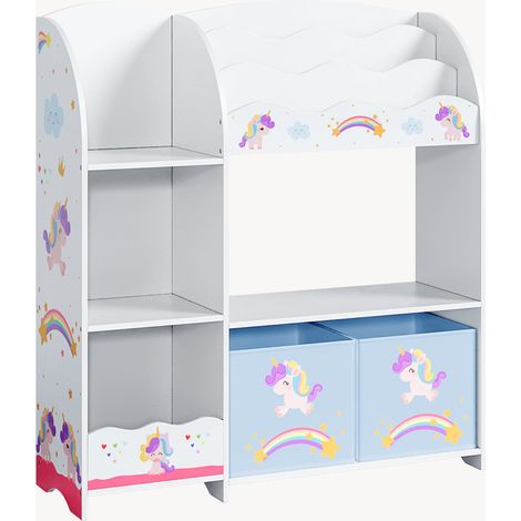 Scaffale dal design senza tempo per soggiorno camera da letto mobiletto per bambini con motivo unicorno 100 x 93 x 30 cm bianco/grigio 030011209