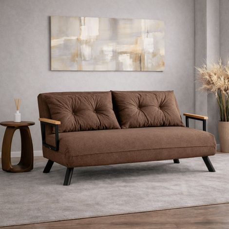 Schlafsofa mokkabrauner 2-Sitzer-Leinenstoff - Sando