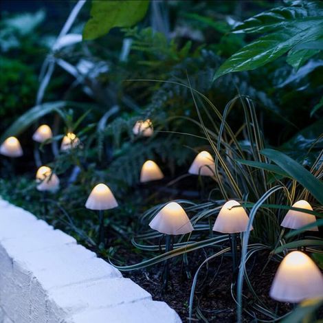 Ensemble de 12 lampes solaires en forme de champignon pour le jardin - décoration extérieure-AquaForge