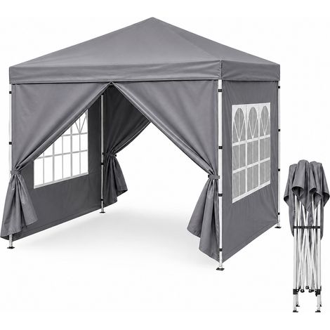 Gazebo Richiudibile Da Giardino Con Teli Laterali Finestre Trasparenti Apertura Rapida Pop Up Copertura Waterproof UV50+ Struttura Acciaio Per Eventi Outdoor 3 x 3 x 2.59 m Grigio