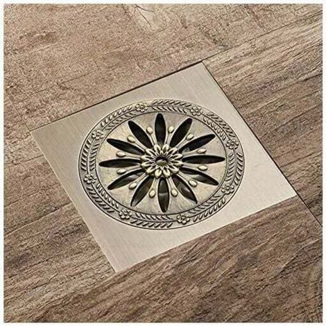 Antique Brass Drain de douche en laiton, Carré Siphon de Sol Anti-odeur Grille Douche pour Salle de Bain Grand Calibre 10 x 10 cm, Accessoires de salle de bain (1/5)