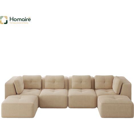 Canapé modulable en velours côtelé beige avec accoudoirs 386 x 177 x 69 cm HOMAIRE (1/5)