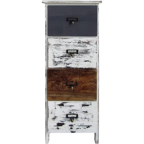 Rebecca Mobili Kommode 4 Schubladen Holz Retro Weiß Grau Braun 74x28x28 (1/5)