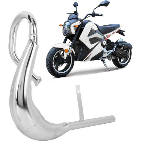 Auspuffrohr mit 40-mm-Schalldämpferdichtung, geeignet für Motorräder oder E-Bikes mit 49-80 cm³ Zweitaktmotoren (Lieferung in dreifacher Luftpolsterverpackung), silber (Übergröße). (1/5)