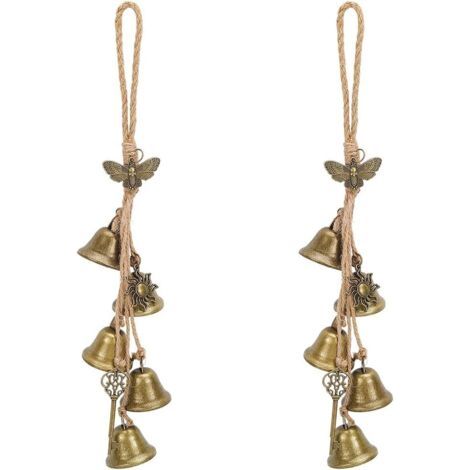 2 carillons à vent en laiton avec clochettes de sorcière, motif papillon en bronze antique vintage (1/5)