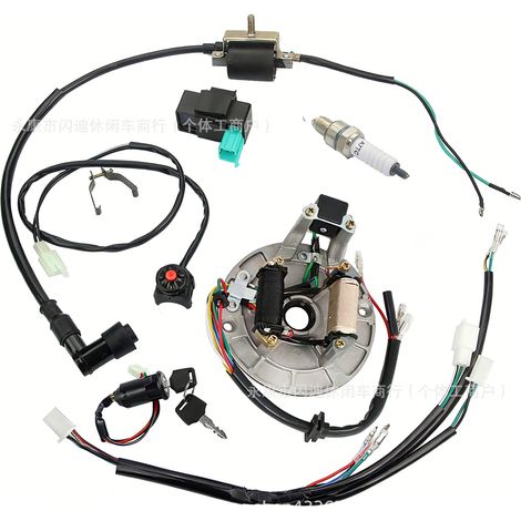 Kit de 6 pièces pour motos tout-terrain, 50-110cc, faisceau de câblage complet, système d'allumage CDI, bobine et interrupteur d'allumage.