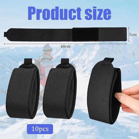 Sangles Fixation Skis Sangle Ski Réglables Ruban Fixation Skis Fixations de Ski Autocollantes Sangle Porte Ski Fixation Ski pour Skis Luges, Noir (1/2)