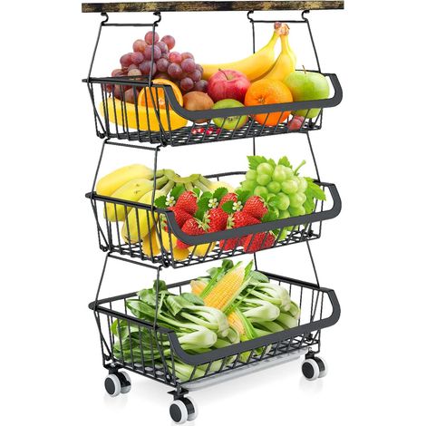 RELOVE Fruit Basket Metal Fruit Bowl, Bread Baskets Detachable Fruit Holder, Kitchen Storage Sneakers Stand – Design for Fruit Breads Vegetables Snack (40 x 30 x 72 cm-Four Layers - Black) (1/5)