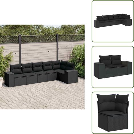 The Living Store 6-tlg. Garten-Sofagarnitur mit Kissen Schwarz Poly Rattan - Gartensessel