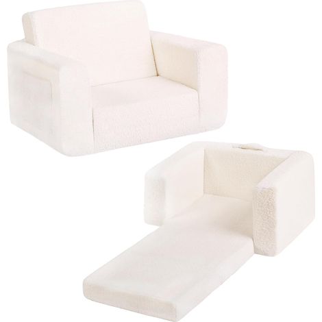 Canapé enfant 2 en 1, fauteuil convertible en méridienne, canapé-lit avec accoudoirs, canapé de jeu pliable pour fille ou garçon (beige) (1/5)