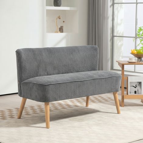 Canapé 2 places capitonné. bois. polyester effet velours. mousse. 117 x 56.5 x 77 cm. gris (1/5)