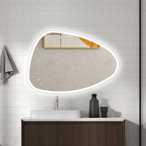 AICA Specchio da bagno forma irregolare 120x80cm con LED, Antiappannamento, 3 colori temperatura e luminosità regolabili, Funzione Memoria, IP44