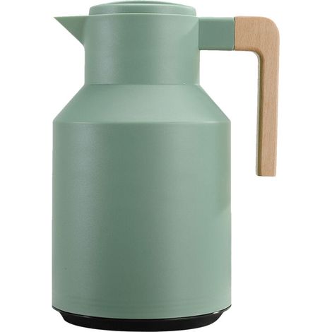 VURAHOME - 1L Carafe à café thermique Carafe thermique à double paroi Thermos Pot avec manche en bois Bouilloire à eau Flacon isotherme Carafe à thé Maintien au chaud et au froid (Vert) (1/5)