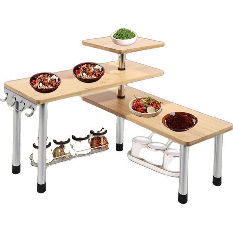 Porta spezie a 3 livelli, altezza 38,86 cm, dimensioni ripiano superiore 17,78 cm x 17,78 cm, dimensioni ripiano centrale 43,18 cm x 17,78 cm, portata massima 12 kg, montaggio richiesto. (1/5)