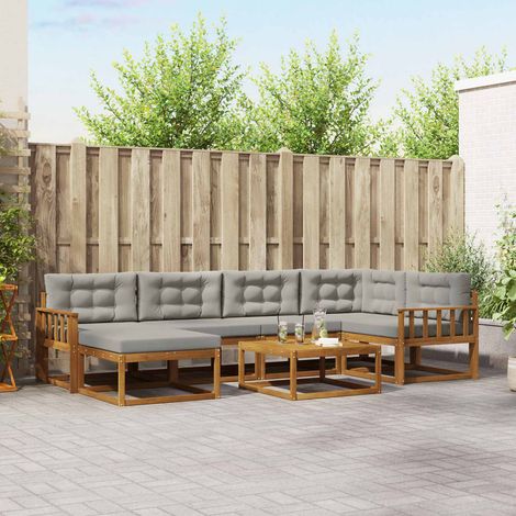 vidaXL Outdoor-Sofagarnitur mit Kissen 7 pcs Natürlich und Hellgrau (1/5)