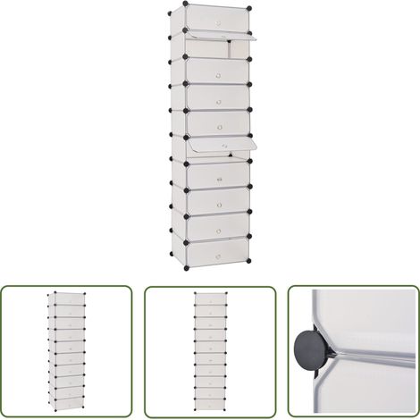 The Living Store Schuh-Organizer Zusammenklappbar mit 10 Fächern Weiß - Schuhausstattung - Schuhschrank - Schuhregal - Garderobe - Organisationssystem (1/5)