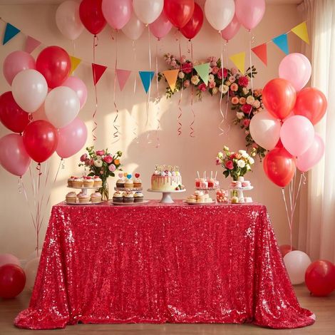 Pailletten Tischdecke Rot 125x200 cm Glitzer für Hochzeit, Geburtstag, Festtafel