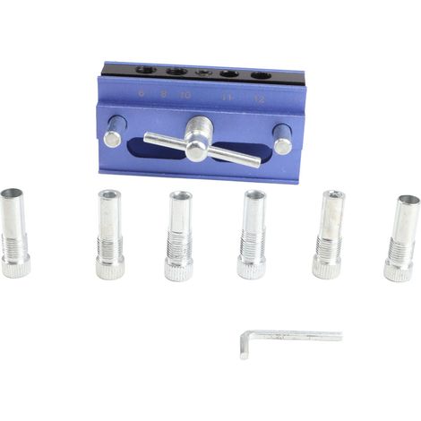 Gabarit auto-centrant pour tourillons, en acier rapide, pour percer des trous droits en menuiserie. (1/2)
