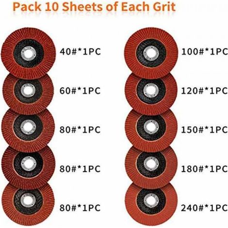 Disques abrasifs à lamelles, 10 pièces Ø 100 mm Grain 40/60/80/100/120/150/180/240 pour métal (1/3)