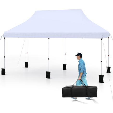 COSTWAY 6x3M Pop-up Gazebo Adjustable Instant Marquee Party Canopy Tent-White (1/5)