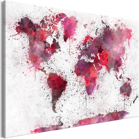 Tableau Imprimé "World Map : Red Watercolors Wide" 60 x 90 cm (1/2)