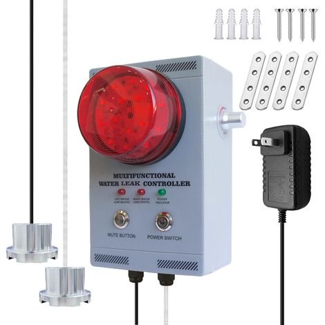 Alarme de Fuite d'eau, détecteur à Double sonde, Alarme 120dB réglable sonore/visuelle, câble 10m, Tout métal pour Pompe de puisard/sous-Sol/Fosse septique/puits/Usine/entrepôt (1/5)