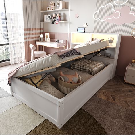 Cama individual con almacenaje y LED blanca OKMYHOME (1/5)