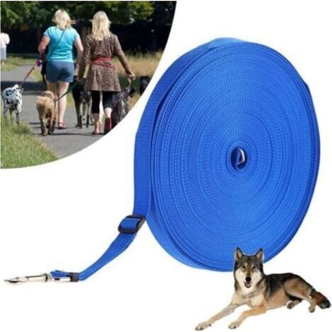 Longue laisse Longe pour chien 20m Sangle de dressage Laisse de dressage Réglable pour chien Idéal Promenade ou arrimage Bleu