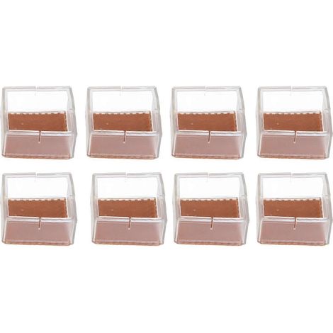 Lot de 8 protections en silicone pour pieds de chaise et de table, patins antidérapants transparents carrés. (1/5)