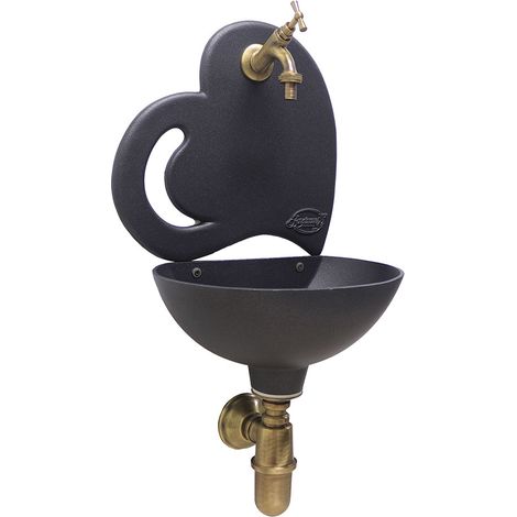 Fontaine murale Afrodite pour jardin extérieur avec robinet et siphon avec bonde en laiton bruni (1/4)