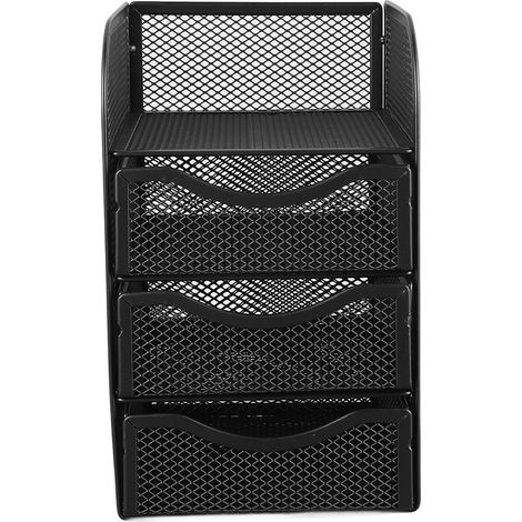 Organisateur de bureau 3 tiroirs métallique anti-dérapant pour rangement fournitures de papeterie noir (1/5)