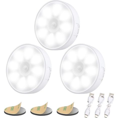 Wiederaufladbare LED-Nachtleuchte mit USB-Anschluss [3er-Pack] Automatische LED-Beleuchtung, 6000 K, 8 LEDs, 400 mAh Akku, Bewegungsmelder, LED-Klebeleuchte mit Magnetfuß (1/5)