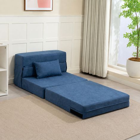 Fauteuil convertible 1 place fauteuil lit pliant, coussin inclus, pour invités, salon, petit espace, charge 120 kg, bleu (1/5)