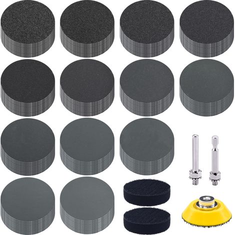 130 Pièces Disques de Ponçage 50mm Disques Abrasifs Ronds Grain 80-10000 Papier de Verre Sec à l'eau Feuilles Abrasives pour Métal Ponceuse Polissage Auto (1/5)