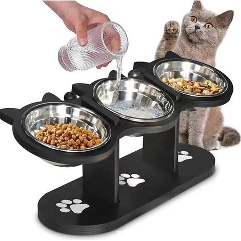 Raised Cat Bowl, Dog Bowl, 15° Tilted Stand, Adjustable Height, Raised Dog Bowl with 3 Stainless Steel Bowls, Raised Bowls for Small Dogs and Cats (1/5)