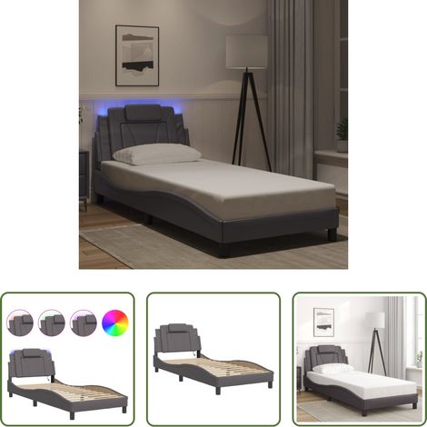 LED-Leuchten - Bettgestell "Viana" mit LED ohne Matratze Grau 90x190 cm (1/5)