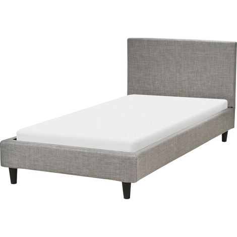 Cama tapizada en tela gris claro 90 x 200 cm marco de listones cabecero estilo contemporáneo Fitou
