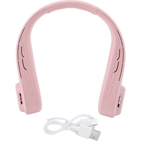 Ventilateur de cou portable sans pales, rechargeable USB, 3000mAh, 3 vitesses, silencieux et léger, rose