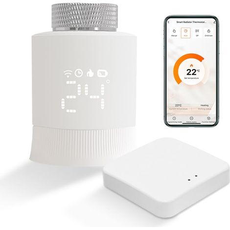 Tête Thermostatique Connectée Zigbee WiFi, Vanne Thermostatique Radiateur avec Hub, Thermostat Intelligente avec Alexa/Google Assistant, Contrôle Vocal, Détection de Fenêtre (1/5)