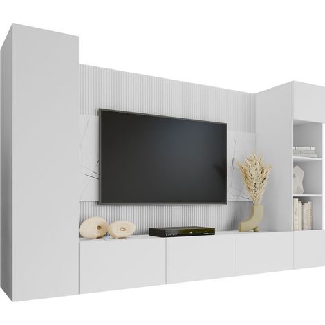 Conjunto de salón Comfivo Salix IV, Blanco + Mármol blanco