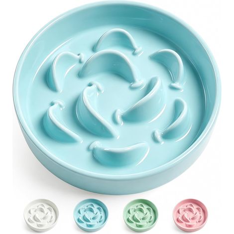 Gamelle chat anti-glouton - Céramique labyrinthe 16 cm - Pour croquettes et pâtée - Anti-glouton-Bleu (1/5)