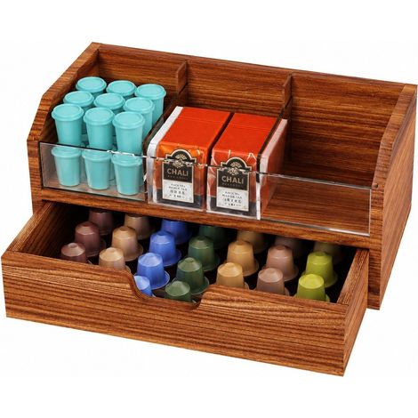 Boîte de rangement de bureau en bois, style vintage, organiseur de tiroir pour capsules de thé et de café de bureau (1/5)