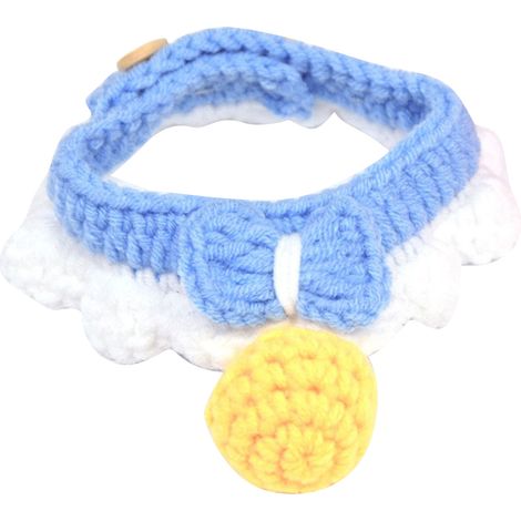 Collier de chat en tricot avec cloche, nœud papillon, accessoire de bavoir pour chaton, joli tour de cou pour animaux de compagnie, pour petits chats et chiens, bleu S (20 à 25 cm) (1/5)