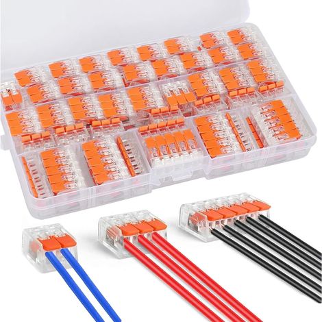 75 Pieces Quick Electrical Connectors, 2/3/5 Inputs Lugs and Kits, Cable Connector 0.14-4.0mm², Electrical Conductor Lever, Connection Terminals Fireproof PC, Compact Wire Connector (Orange) (1/5)