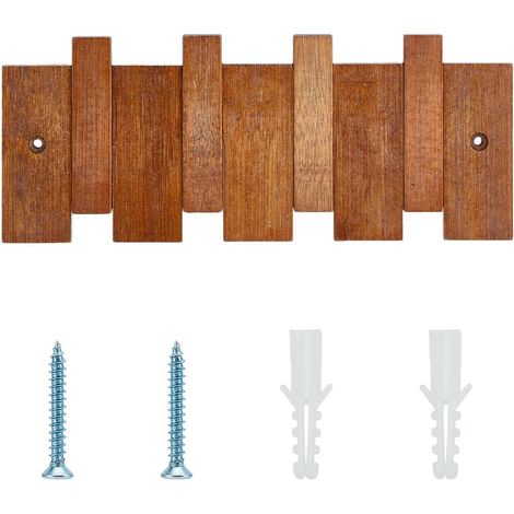 Patère murale pliable en bambou de 30 x 10,4 cm - 4 crochets extensibles - Très résistante - Pour couloir, chambre à coucher - Noyer (1/5)
