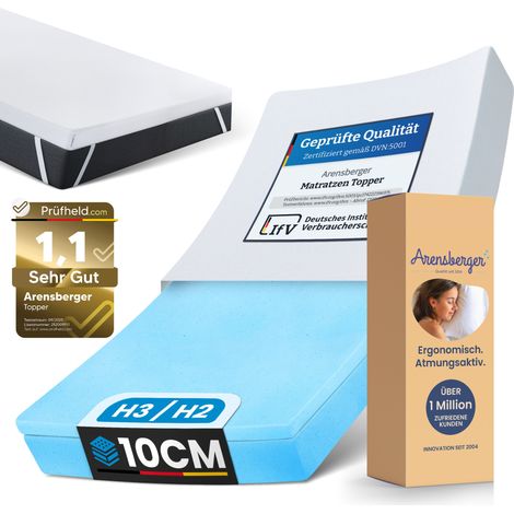 Arensberger Matratzen Topper LUXURY, 90x200cm, Gelschaum und Memory Gel Foam Matratzentopper, waschbar, geeignet für Federkern & Matratzen, Höhe 10cm (1/5)