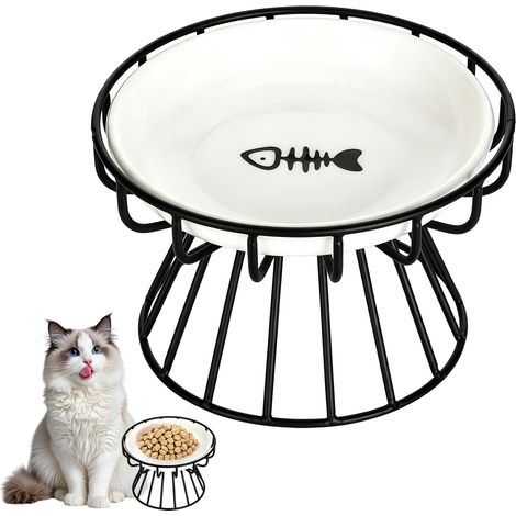 Gamelle Surelevee pour Chat, Gamelle Chat Surélevée Ceramique avec Support 10cm, Bol Chats pour Protéger Cou (1/5)