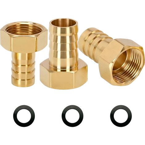 Lot de 3 raccords de tuyau en laiton - G1/2" (Ø19,5 mm) Ig x 14 mm - Raccord de tuyau 14 mm - Filetage intérieur G1/2" avec joint en caoutchouc - Raccord fileté en laiton (1/5)